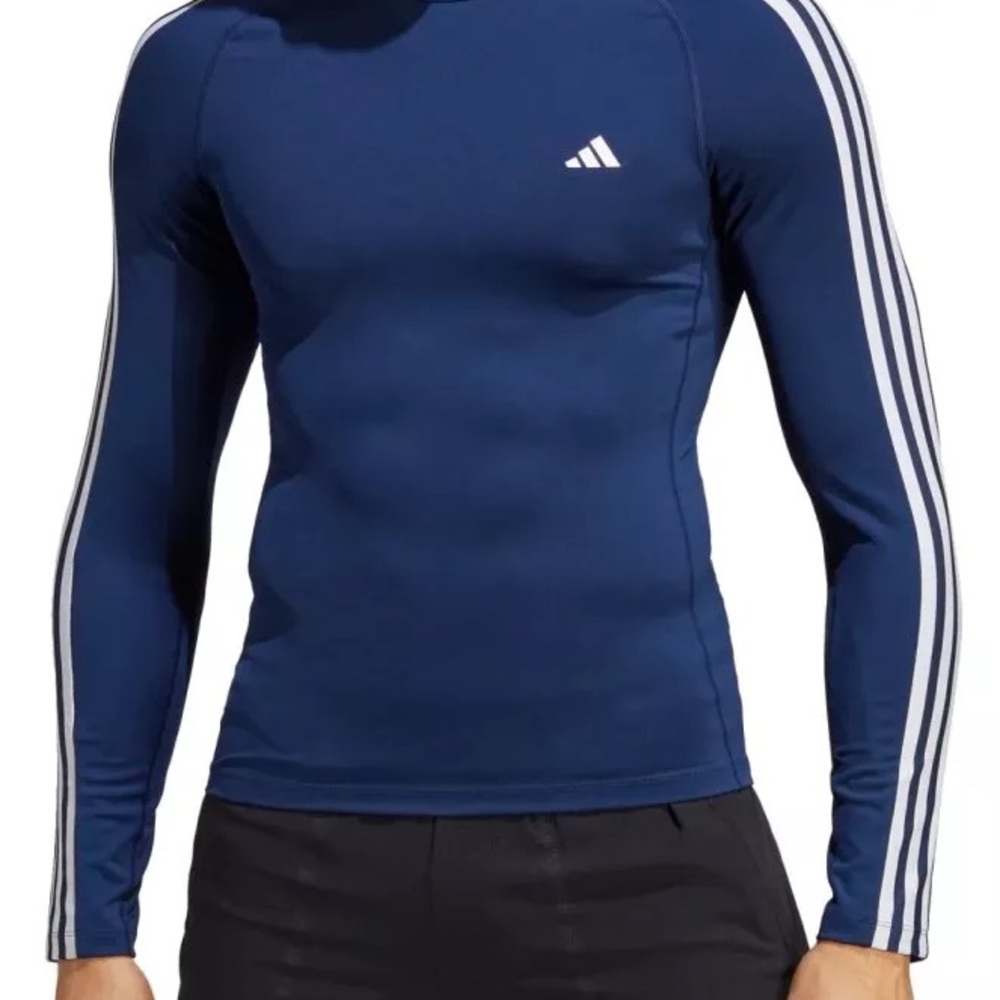 Adidas Men’s Techfit 3-Stripes Training Long Sleeve Tee/T-Shirt - Dark Blue - Picture 3 of 4